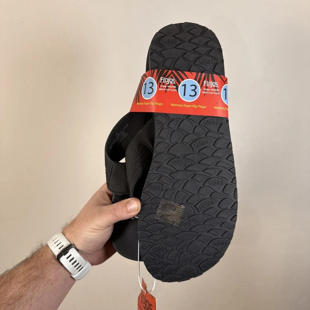 Flojos Men's Black Gray Flip‎ Flop Sandals Size 13 Comfort Casual Memory Foam